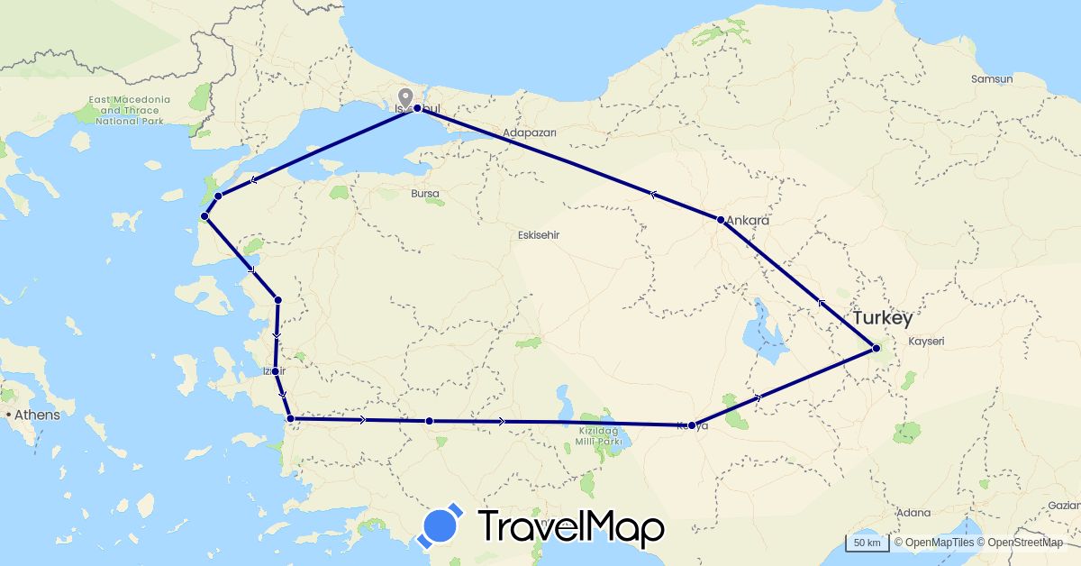 TravelMap itinerary: driving, plane in Turkey (Asia)