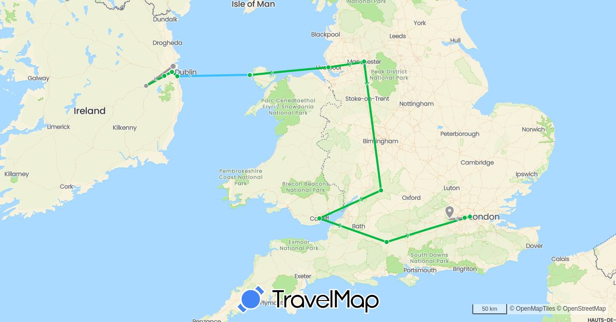 TravelMap itinerary: bus, plane, boat in United Kingdom, Ireland (Europe)