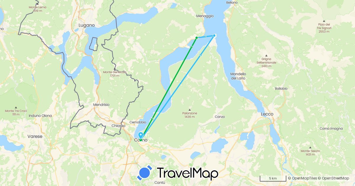 TravelMap itinerary: driving, bus, boat in Italy (Europe)